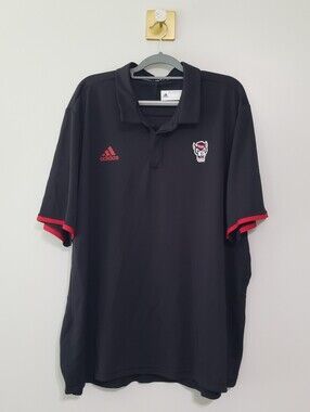 Adidas Climalite NC State Wolfpack Polo Shirt Men 3XL Black Red Team Logo Game